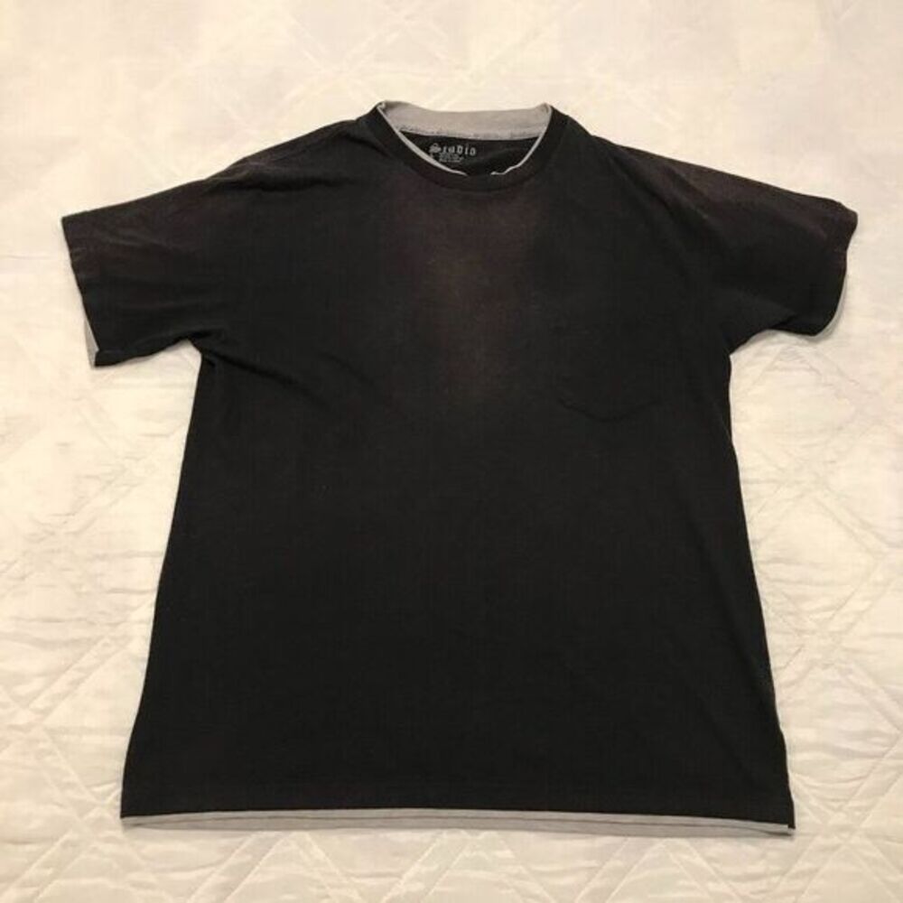 Studio‎ Men's black gray trimed layered look T shirt Large